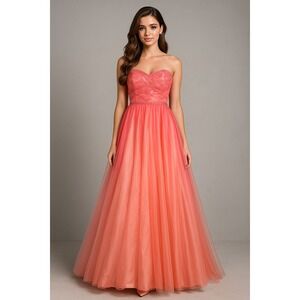 Y2K Deb Prom Dress Womens 3/4 Pink Babydoll Ombre‎ Sequin Beaded Ball Gown Glam